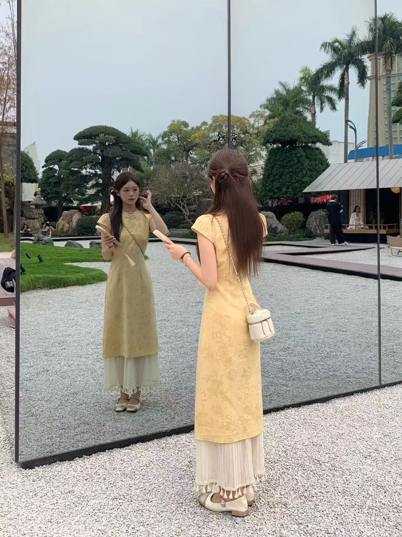 케이크를 잘라 직접 만든 작은 키 여름 새로운 치마 아이들 일상 잘 생긴 새로운 중식 드레스 치파오 고급 롱 스커트 이미지 3