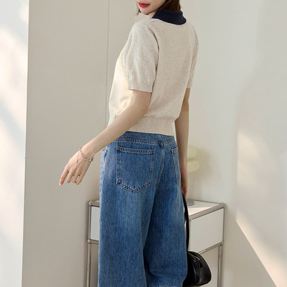 하트 스웨터 일본식 스웨터 POLO 칼라 하트 단추 miu 부서 하프 오픈 가디건 단색 니트 스웨터 맨위 상세 이미지 2
