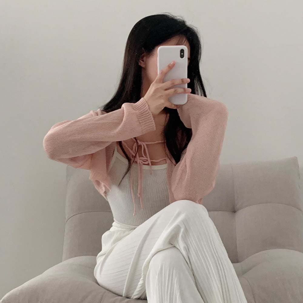 봄 가을 쇼트 스타일 스웨터 코트 숄 레이스업 한국 스타일 단색 니트 스웨터 펌프 로프 나비 매듭 긴팔 스웨터 여자 상세 이미지 18