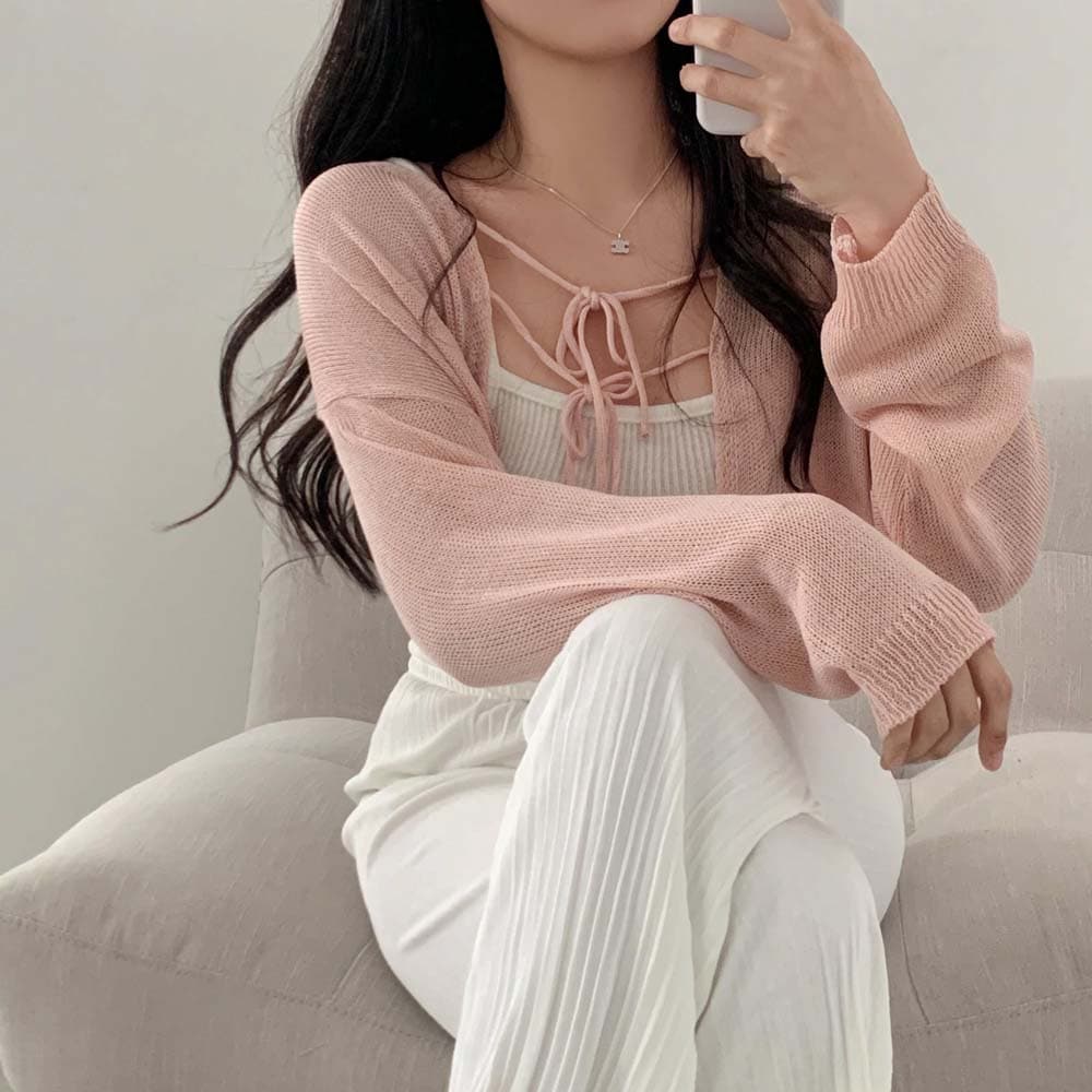 봄 가을 쇼트 스타일 스웨터 코트 숄 레이스업 한국 스타일 단색 니트 스웨터 펌프 로프 나비 매듭 긴팔 스웨터 여자 상세 이미지 19