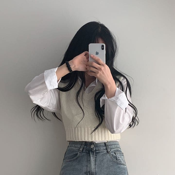스택 착용 jk 스웨터 베스트 조끼 학원 스타일 V넥 풀오버 쇼트 스타일 민소매 단색 두꺼운 니트 스웨터 외출용 여성 상세 이미지 5