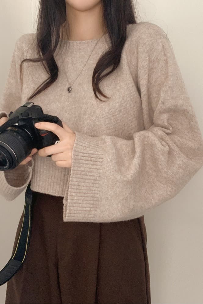 겨울 쇼트 스타일 스웨터 한국 스타일 chic 느긋한 바람 스웨터 루즈핏 작은 키 긴팔 라운드 넥 풀오버 니트 스웨터 이미지 6