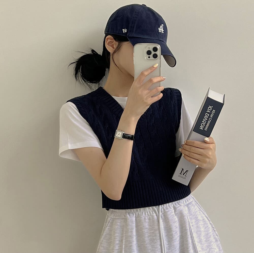 한국 스타일 베스트 조끼 스웨터 스택 착용 출퇴근 꽈배기 V넥 니트 조끼 학원 스타일 단색 풀오버 셔츠 민소매 상세 이미지 11
