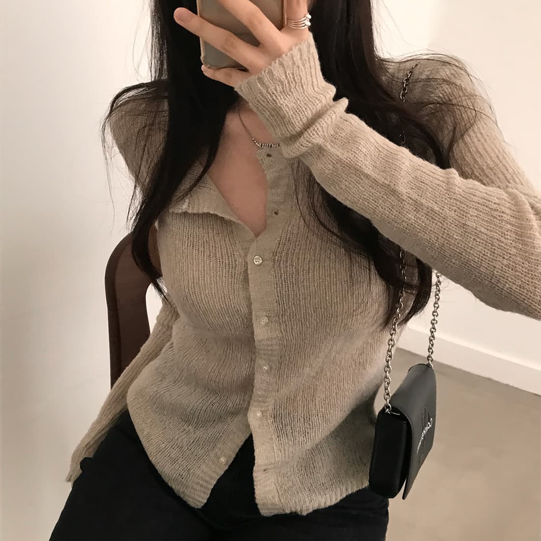 실사 봄 여름 한국 스타일 얇은 스타일 니트 재킷 오픈 가디건 몸매 가꾸기 순수한 욕망 섹시함 블라우스 마이크로 ~을 통해 긴팔 스웨터 여성 이미지 2