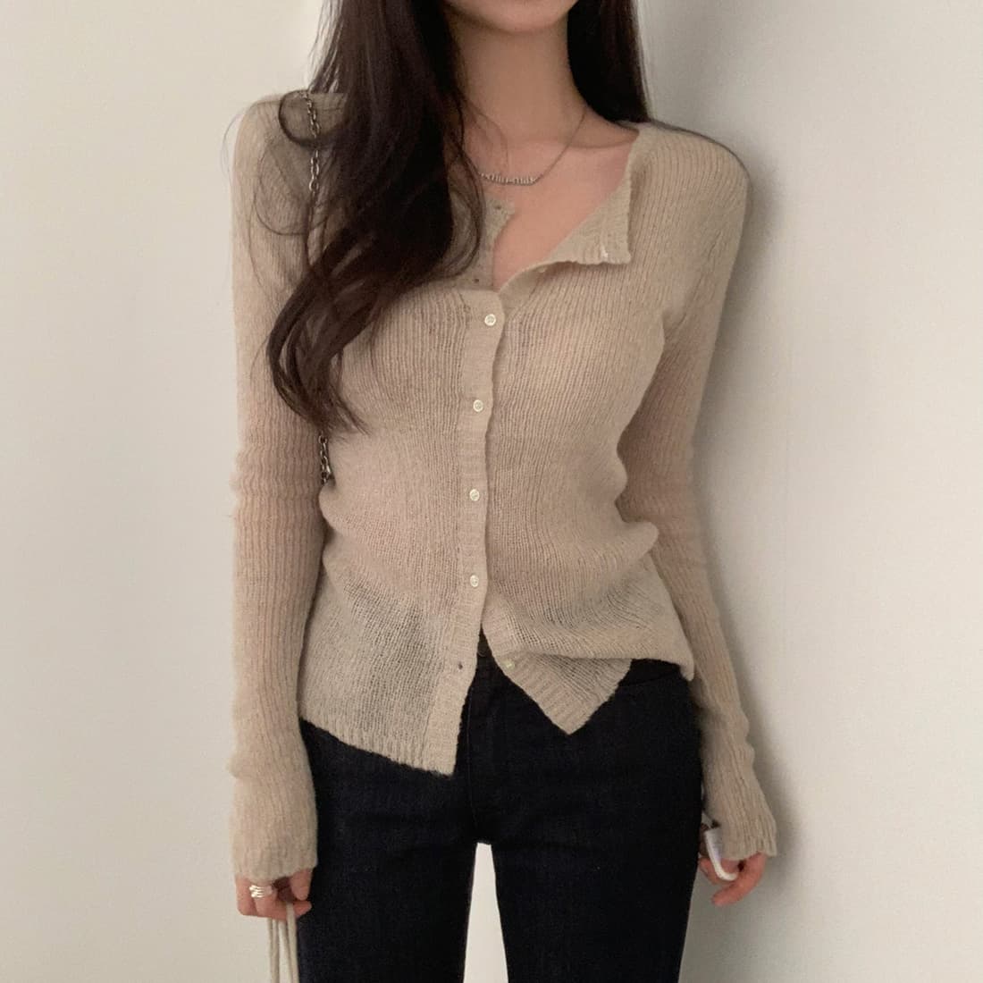 실사 봄 여름 한국 스타일 얇은 스타일 니트 재킷 오픈 가디건 몸매 가꾸기 순수한 욕망 섹시함 블라우스 마이크로 ~을 통해 긴팔 스웨터 여성 상세 이미지 2