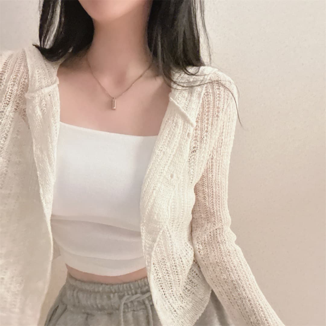 실사 봄 여름 얇은 스타일 한국 스타일 스웨터 코트 후드 긴팔 니트 오픈 가디건 몸매 가꾸기 품격 마이크로 ~을 통해 얼음 실크 블라우스 상세 이미지 6