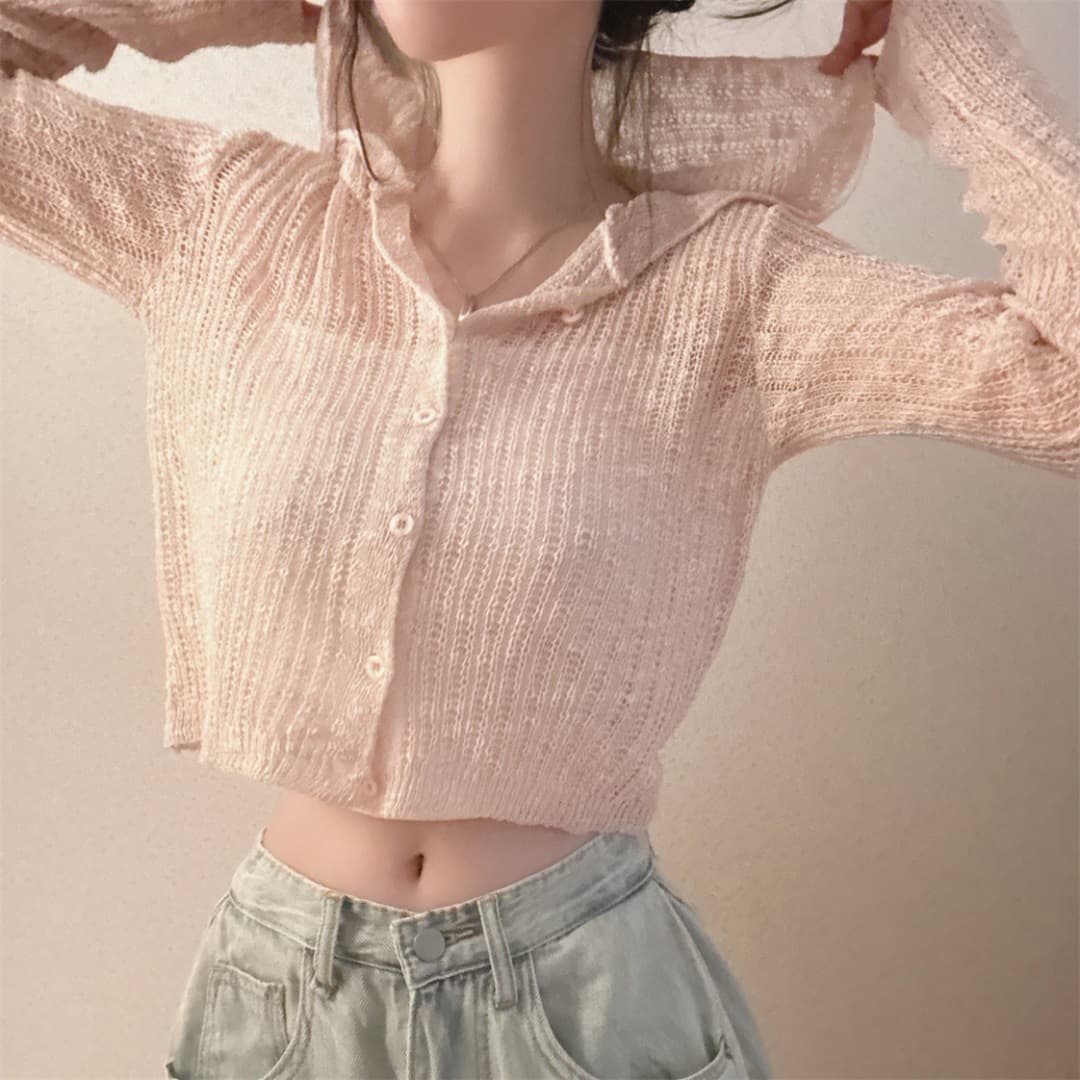 실사 봄 여름 얇은 스타일 한국 스타일 스웨터 코트 후드 긴팔 니트 오픈 가디건 몸매 가꾸기 품격 마이크로 ~을 통해 얼음 실크 블라우스 상세 이미지 17