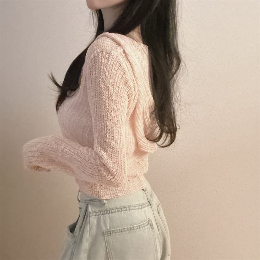 실사 봄 여름 얇은 스타일 한국 스타일 스웨터 코트 후드 긴팔 니트 오픈 가디건 몸매 가꾸기 품격 마이크로 ~을 통해 얼음 실크 블라우스 상세 이미지 19