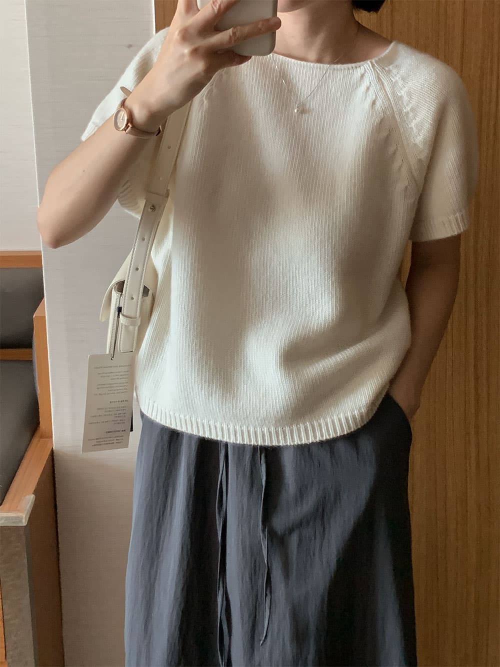 여름 한국 스타일 일본식 느긋한 바람 복잡한 고대 돈 오프숄더 쇼트 스타일 스트라이프 반팔 풀오버 니트 스웨터 스웨터 여자 상세 이미지 13