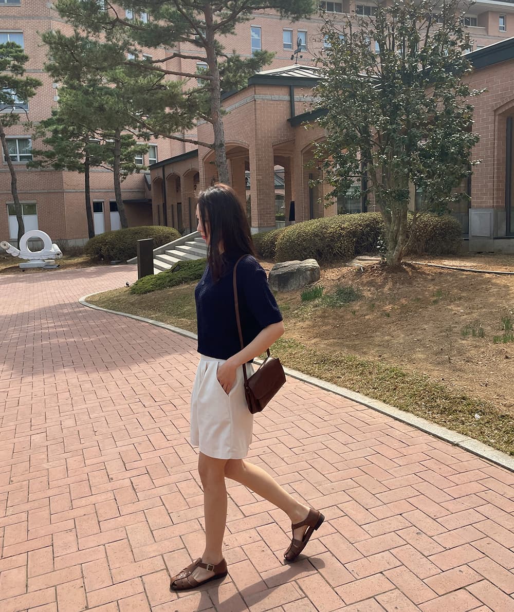 여름 한국 스타일 일본식 얼음 차가운 단색 루즈핏 폴로 칼라 후아 남편 그리드 오픈 가디건 반팔 니트 스웨터 맨위 여성 코트 상세 이미지 21