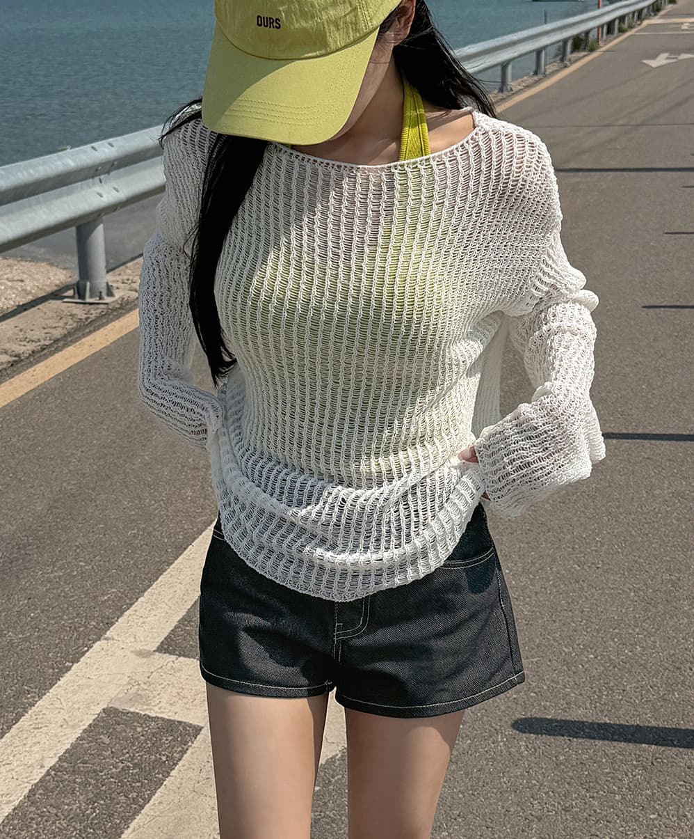 한국 스타일 ins 느긋한 바람 얼음 실크 해변 자외선 차단 블라우스 일본식 단색 긴팔 얇은 스타일 스웨터 니트 스웨터 여성 상세 이미지 2