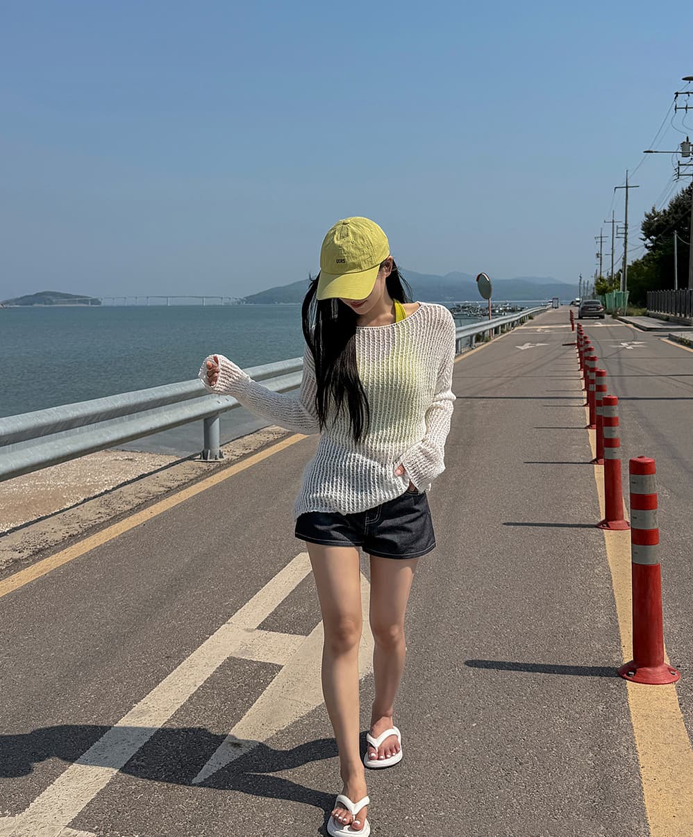 한국 스타일 ins 느긋한 바람 얼음 실크 해변 자외선 차단 블라우스 일본식 단색 긴팔 얇은 스타일 스웨터 니트 스웨터 여성 상세 이미지 3