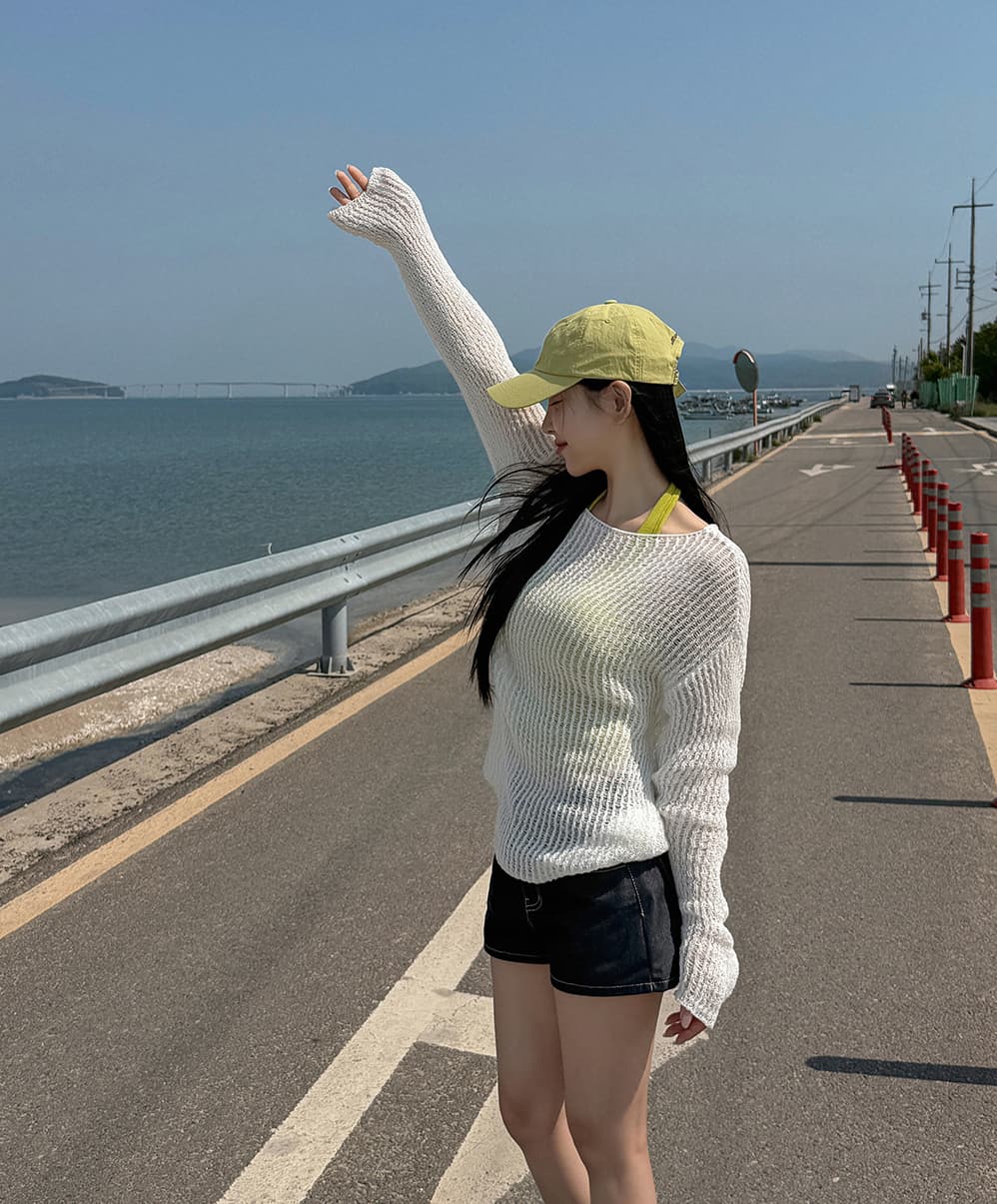 한국 스타일 ins 느긋한 바람 얼음 실크 해변 자외선 차단 블라우스 일본식 단색 긴팔 얇은 스타일 스웨터 니트 스웨터 여성 상세 이미지 4