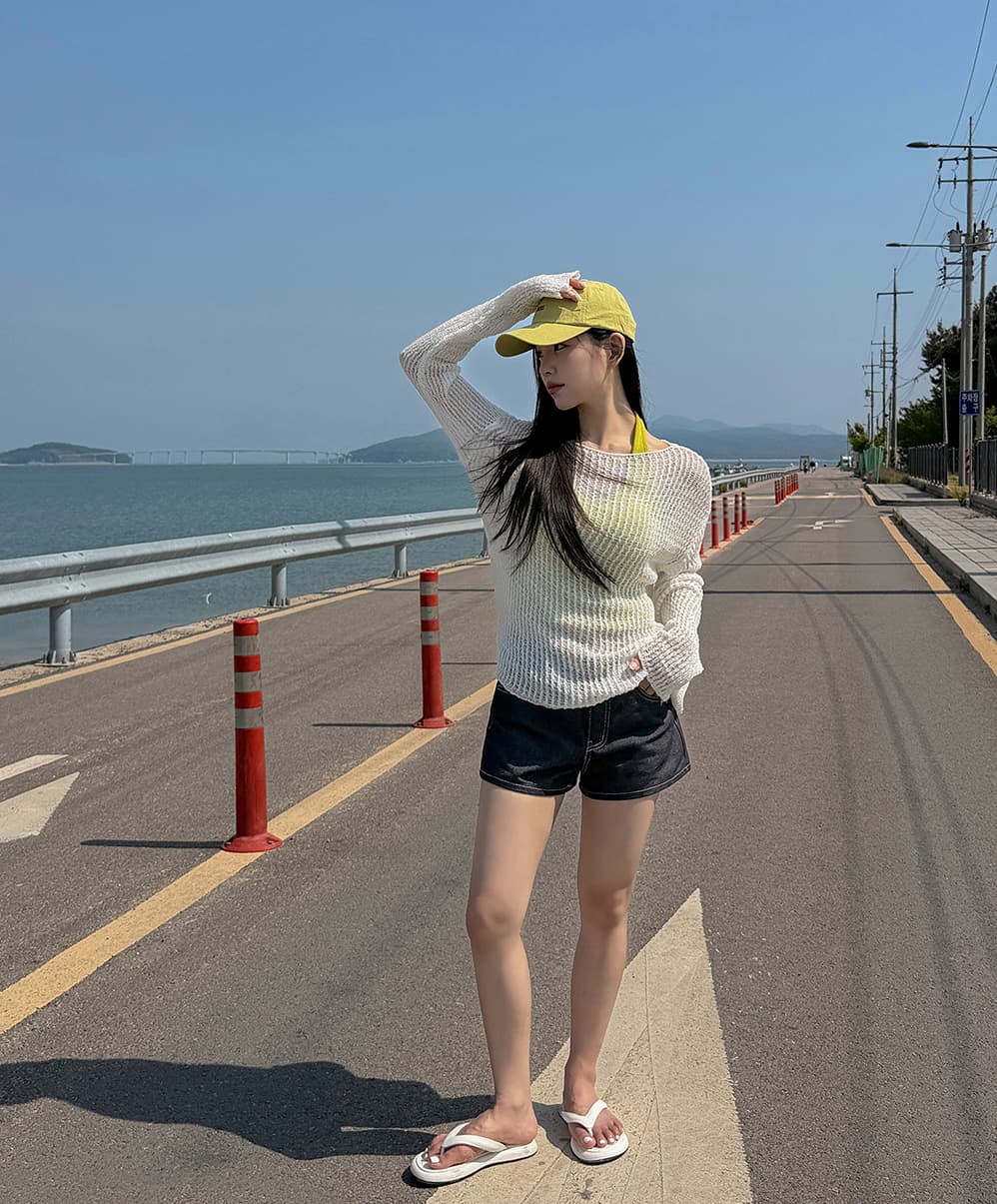 한국 스타일 ins 느긋한 바람 얼음 실크 해변 자외선 차단 블라우스 일본식 단색 긴팔 얇은 스타일 스웨터 니트 스웨터 여성 상세 이미지 5