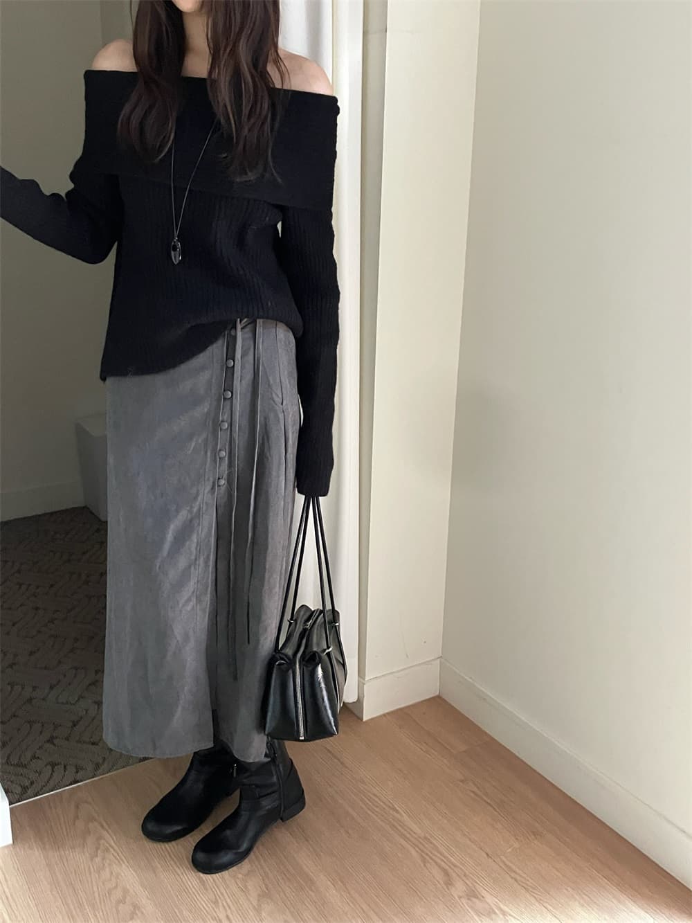 한국 스타일 섹시함 보트넥 오프숄더 폴로 칼라 스웨터 가을 겨울 플러스 두꺼운 스타일 일본식 단색 크리스마스 니트 스웨터 맨위 여성 상세 이미지 9