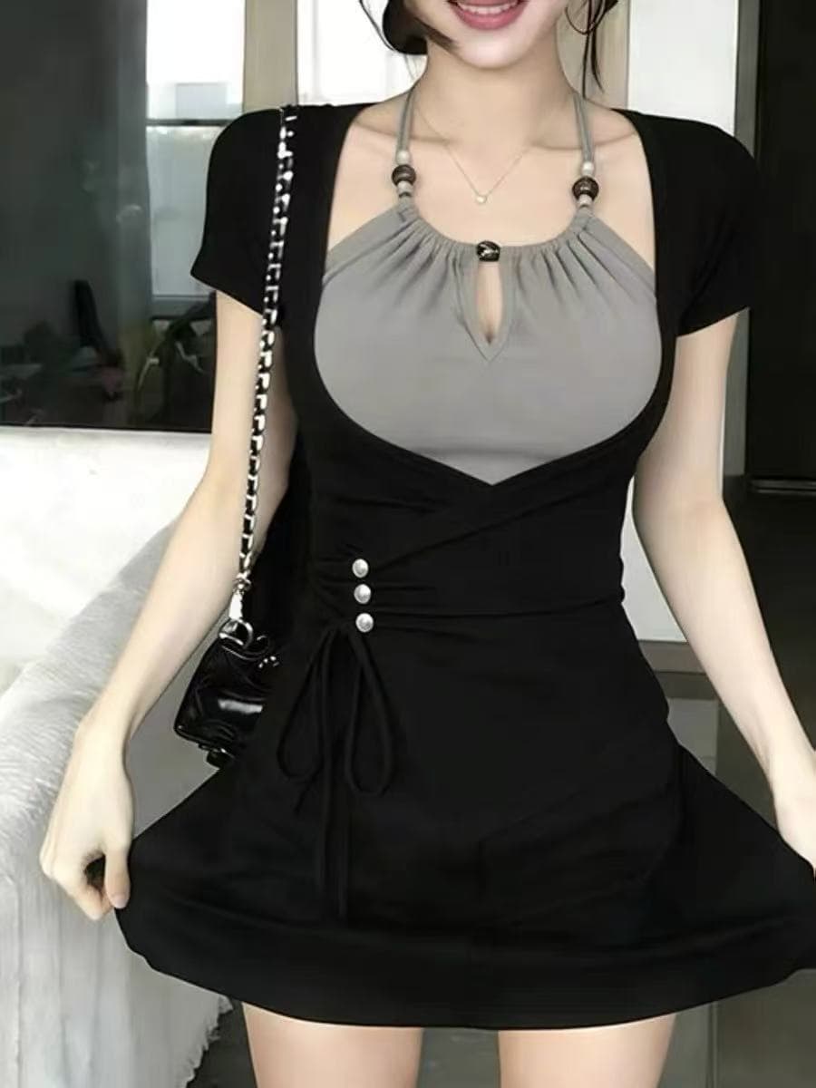 빅 사이즈 여성 의류 지방 mm 한 부서 페이크 레이어드 반팔 티셔츠 여름 새로운 몸매 가꾸기 표지 고기 슬림해 보이는 디자인 센스 맨위 상세 이미지 2