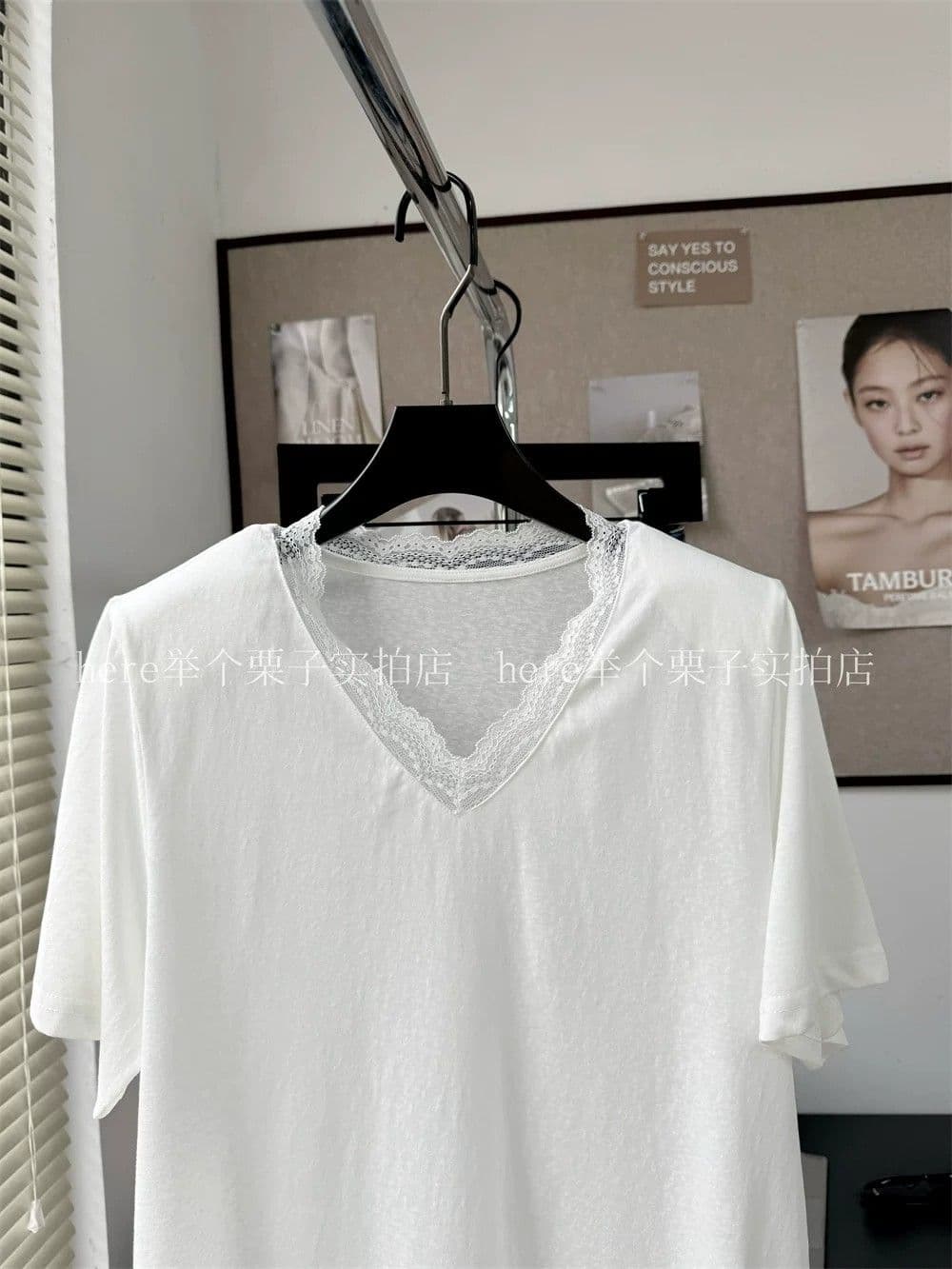눈꽃 면 어깨 패드 특별 빅 사이즈 300 근 유럽 상품 레이스 자수 패치워크 불규칙 반팔 티셔츠 여성 셔츠 상세 이미지 7