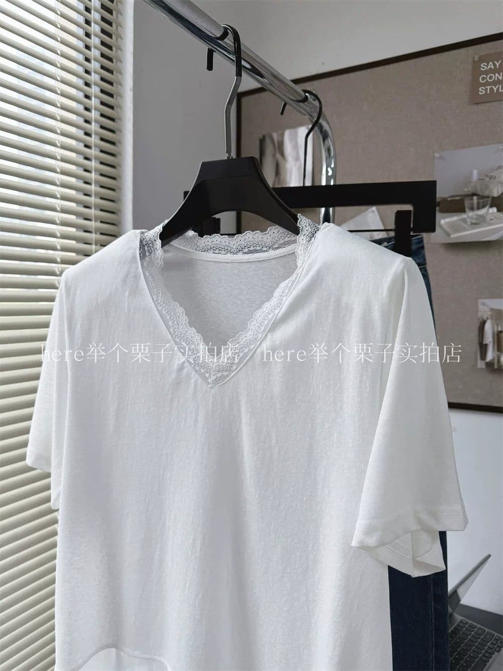 눈꽃 면 어깨 패드 특별 빅 사이즈 300 근 유럽 상품 레이스 자수 패치워크 불규칙 반팔 티셔츠 여성 셔츠 상세 이미지 9