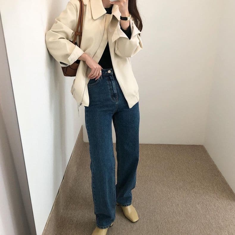 한국 chic 가을 개성 잘 생긴 폴로 칼라 지퍼 디자인 루즈핏 캐주얼 긴팔 오토바이 서비스 가죽 재킷 여성 코트 상세 이미지 15