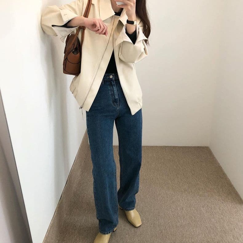 한국 chic 가을 개성 잘 생긴 폴로 칼라 지퍼 디자인 루즈핏 캐주얼 긴팔 오토바이 서비스 가죽 재킷 여성 코트 상세 이미지 16
