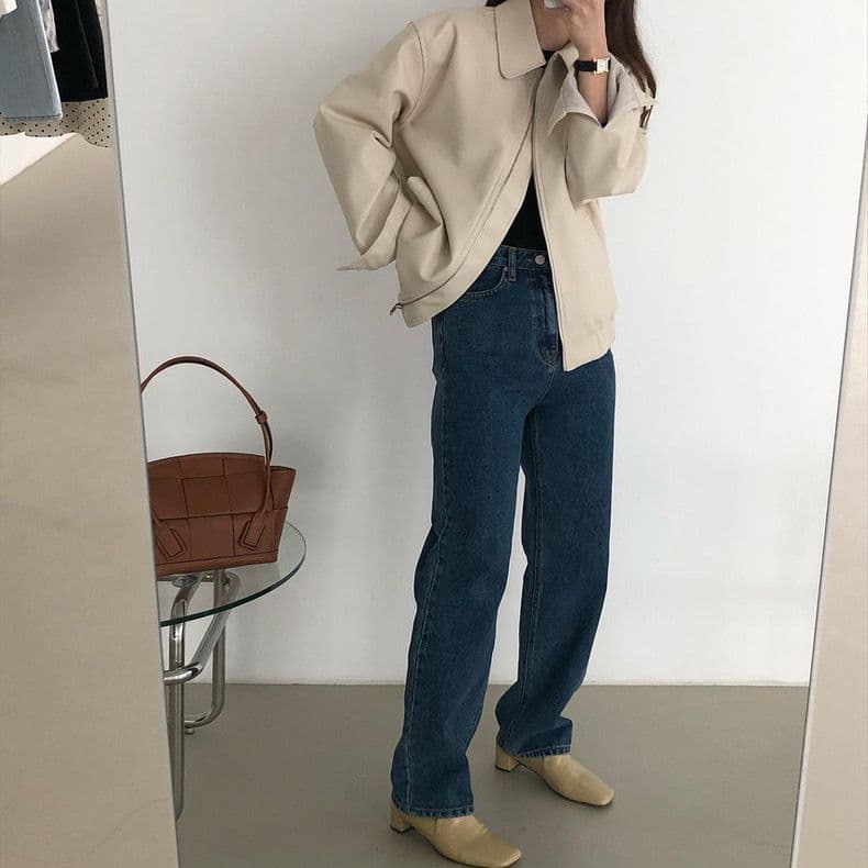 한국 chic 가을 개성 잘 생긴 폴로 칼라 지퍼 디자인 루즈핏 캐주얼 긴팔 오토바이 서비스 가죽 재킷 여성 코트 상세 이미지 19