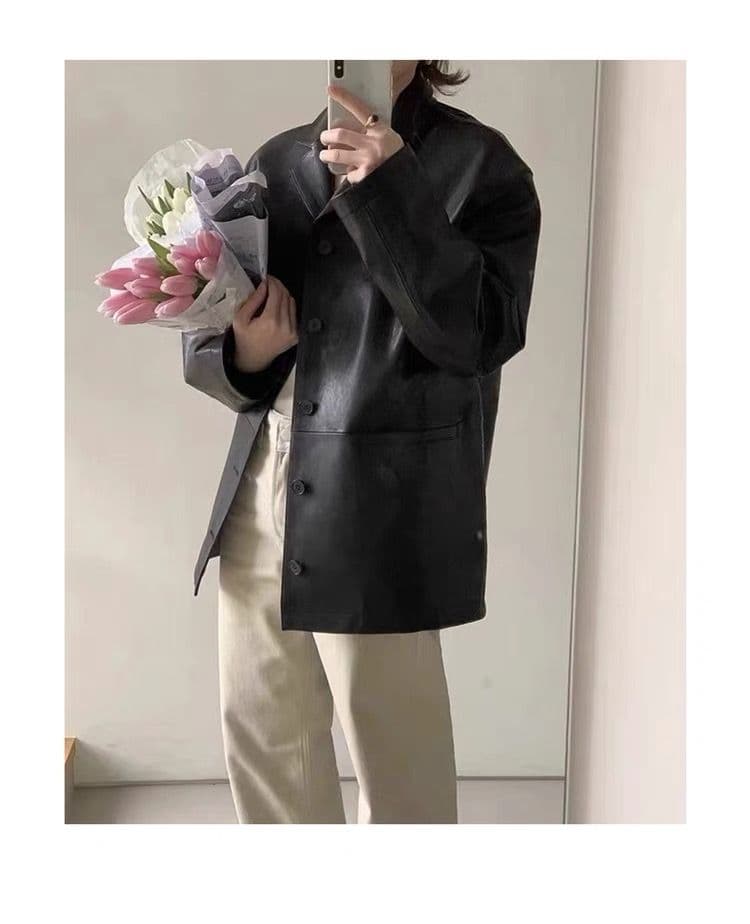 한국 동대문 2026 봄 새로운 레트로 미니멀리즘 다용도 루즈핏 캐주얼 모조 가죽 의류 재킷 여성 코트 상세 이미지 10