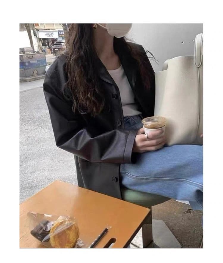 한국 동대문 2026 봄 새로운 레트로 미니멀리즘 다용도 루즈핏 캐주얼 모조 가죽 의류 재킷 여성 코트 상세 이미지 11