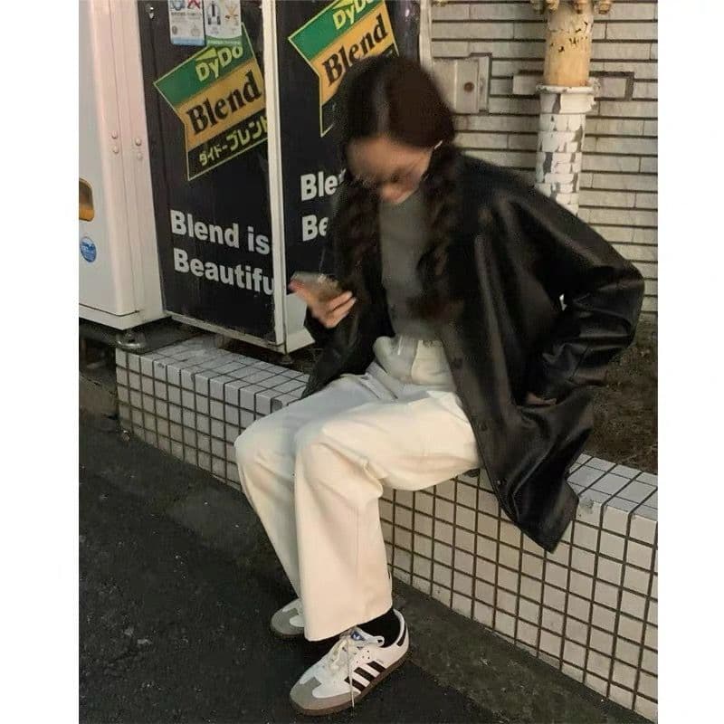 한국 동대문 2026 봄 새로운 레트로 미니멀리즘 다용도 루즈핏 캐주얼 모조 가죽 의류 재킷 여성 코트 상세 이미지 16