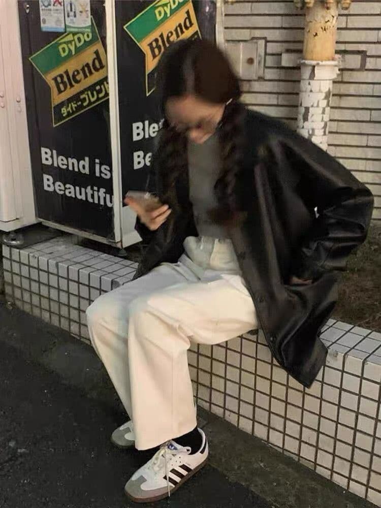 한국 동대문 2026 봄 새로운 레트로 미니멀리즘 다용도 루즈핏 캐주얼 모조 가죽 의류 재킷 여성 코트 상세 이미지 17