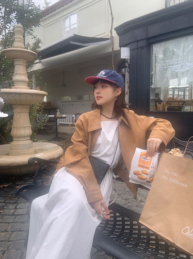 한국 chic 봄 아메리칸 레트로 폴로 칼라 더블 지퍼 주머니 루즈핏 다용도 모방 사슴 캐시미어 재킷 여성 코트 상세 이미지 13