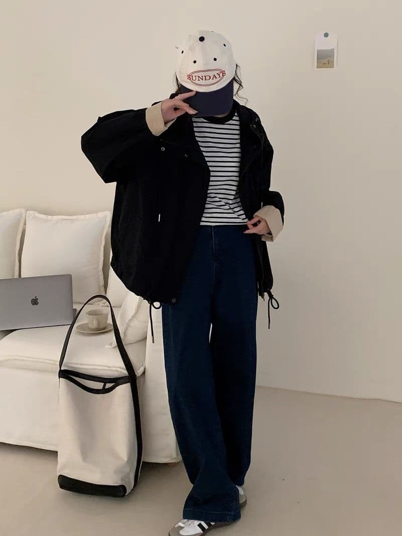 한국 스타일 루즈핏 프로필 모양 디자인 센스 후드 워크웨어 바람막이 여성 동대문 느긋한 바람 짧은 외투 재킷 맨위 상세 이미지 15