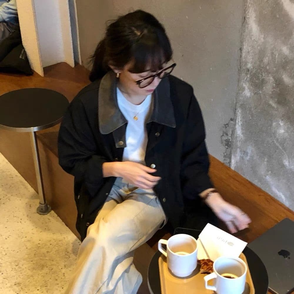 한국 동대문 새로운 무거운 작업 에디션 대 배색 폴로 칼라 스트레이트 루즈핏 워크웨어 재킷 재킷 이미지 3