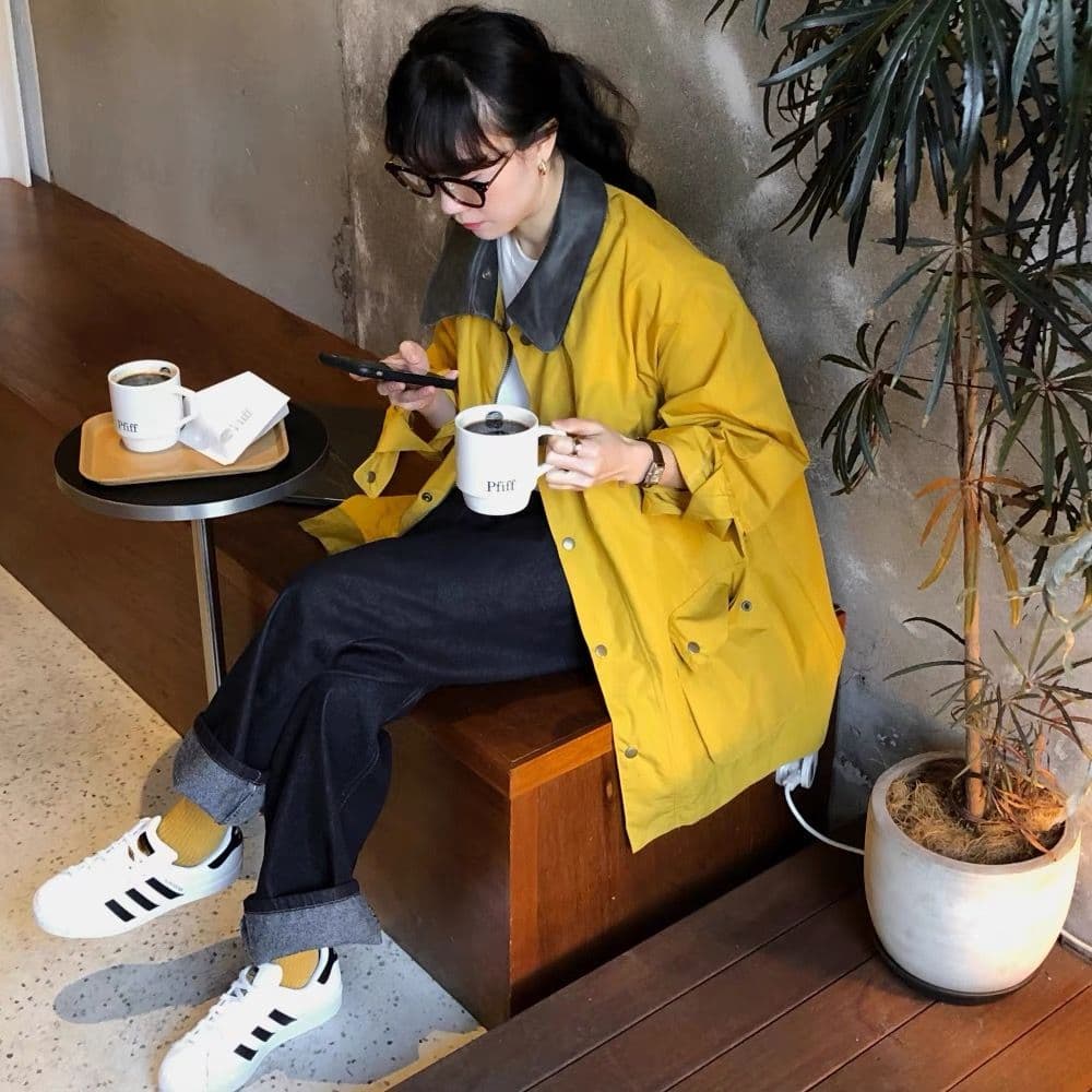 한국 동대문 새로운 무거운 작업 에디션 대 배색 폴로 칼라 스트레이트 루즈핏 워크웨어 재킷 재킷 이미지 4