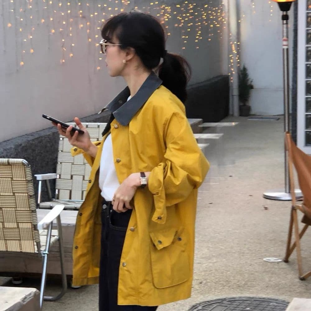한국 동대문 새로운 무거운 작업 에디션 대 배색 폴로 칼라 스트레이트 루즈핏 워크웨어 재킷 재킷 상세 이미지 3