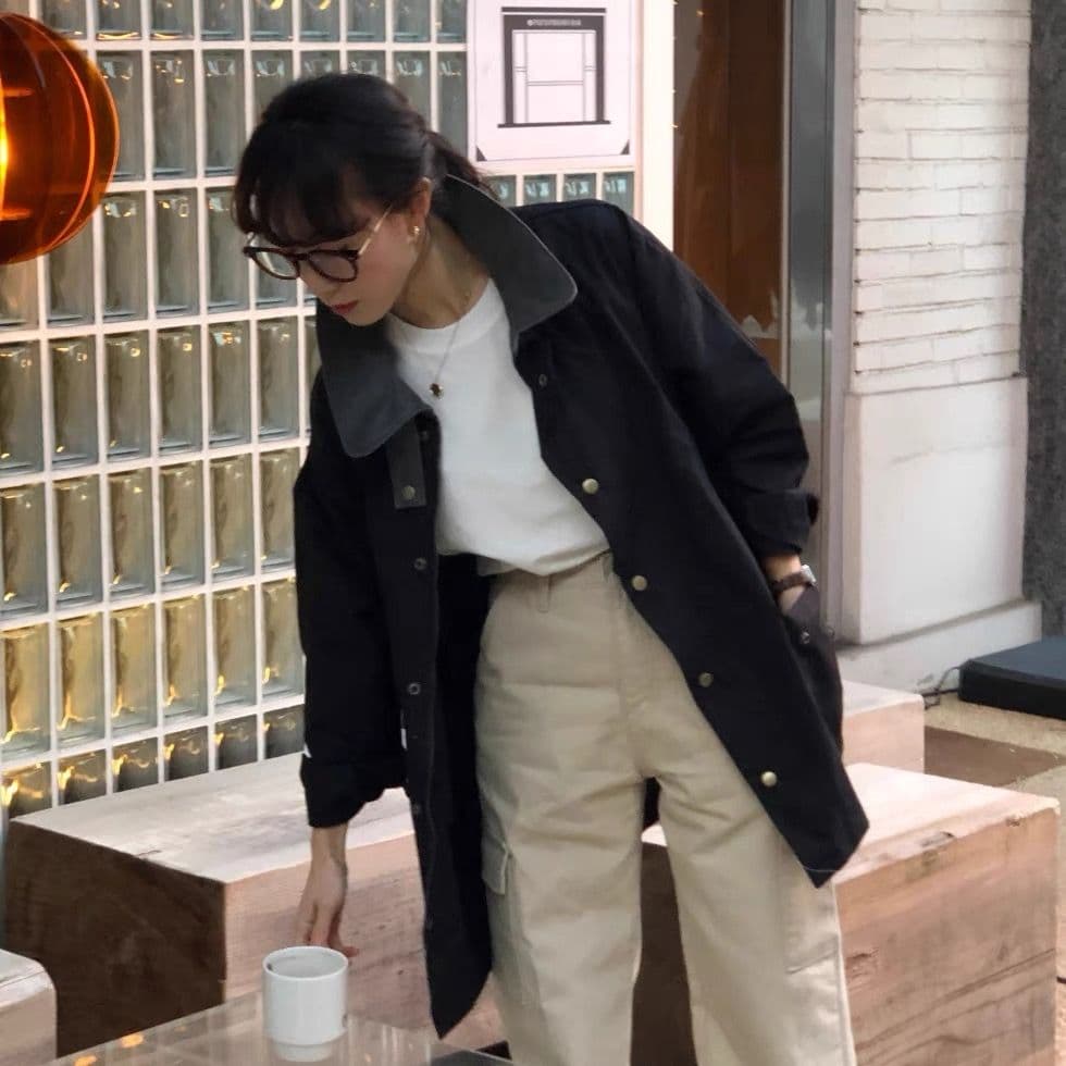 한국 동대문 새로운 무거운 작업 에디션 대 배색 폴로 칼라 스트레이트 루즈핏 워크웨어 재킷 재킷 상세 이미지 5