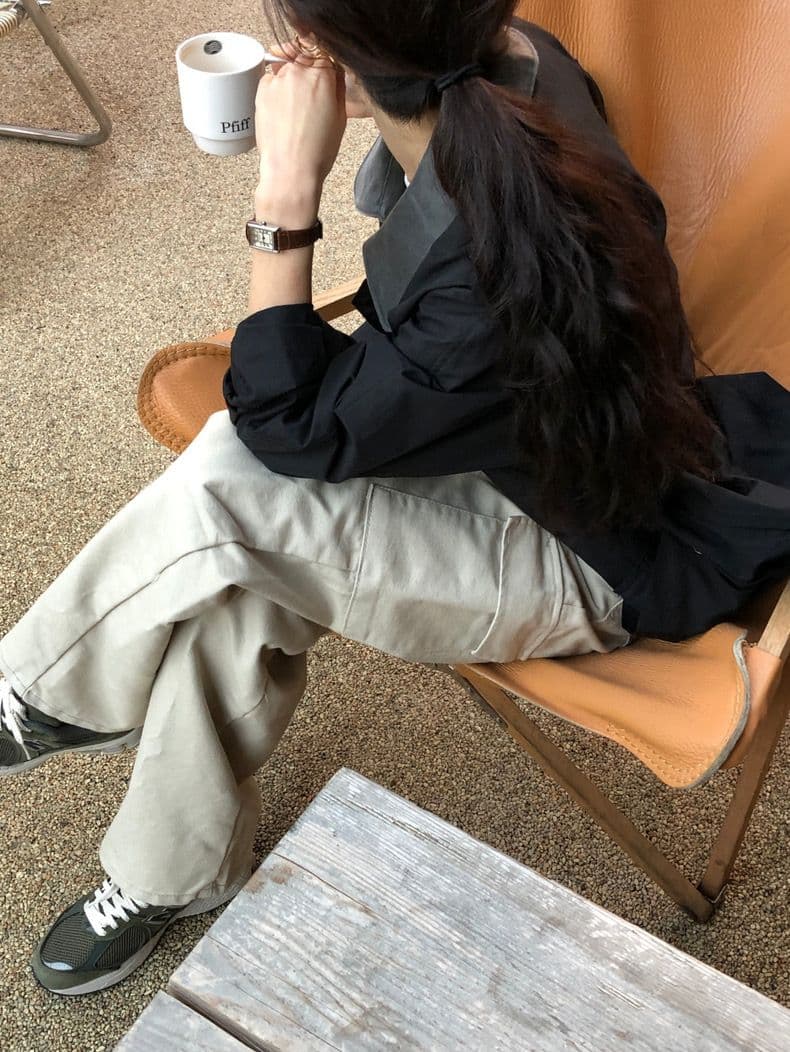 한국 동대문 새로운 무거운 작업 에디션 대 배색 폴로 칼라 스트레이트 루즈핏 워크웨어 재킷 재킷 상세 이미지 6