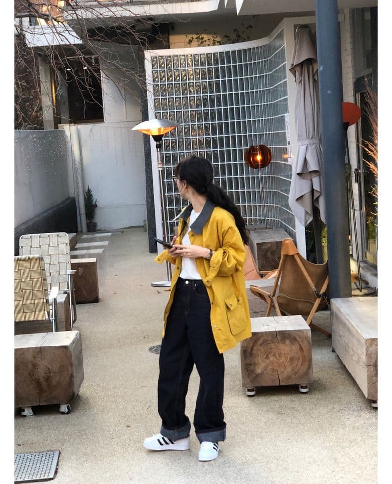 한국 동대문 새로운 무거운 작업 에디션 대 배색 폴로 칼라 스트레이트 루즈핏 워크웨어 재킷 재킷 상세 이미지 11