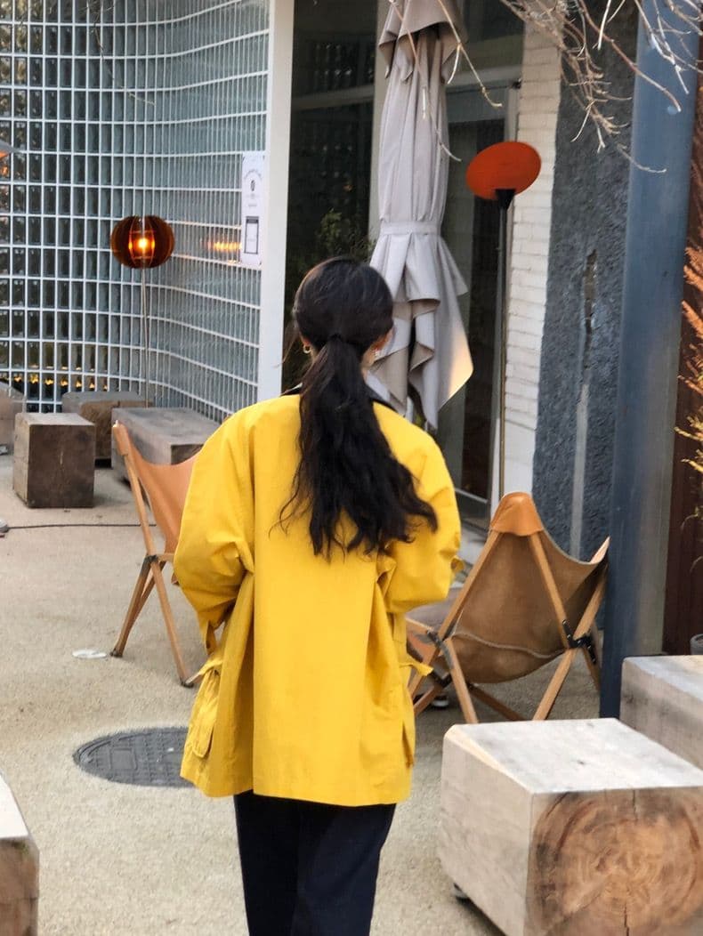 한국 동대문 새로운 무거운 작업 에디션 대 배색 폴로 칼라 스트레이트 루즈핏 워크웨어 재킷 재킷 상세 이미지 12