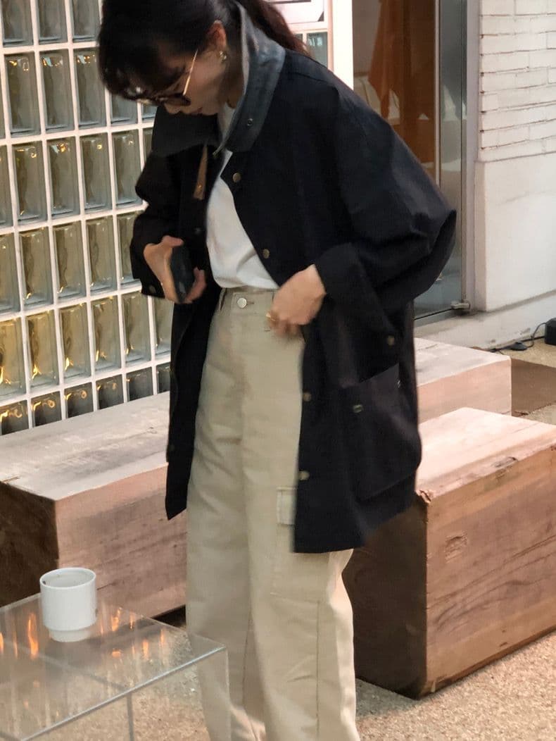 한국 동대문 새로운 무거운 작업 에디션 대 배색 폴로 칼라 스트레이트 루즈핏 워크웨어 재킷 재킷 상세 이미지 15