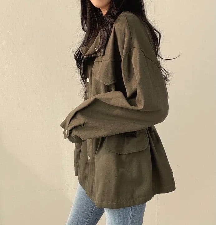 한국 chic 봄 가을 레트로 품격 가짜 주머니 디자인 펌프 로프 허리 수축 슬림해 보이는 워크웨어 재킷 바람막이 여성 코트 상세 이미지 10