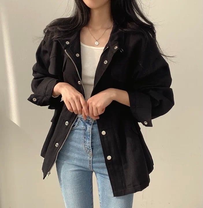 한국 chic 봄 가을 레트로 품격 가짜 주머니 디자인 펌프 로프 허리 수축 슬림해 보이는 워크웨어 재킷 바람막이 여성 코트 상세 이미지 16
