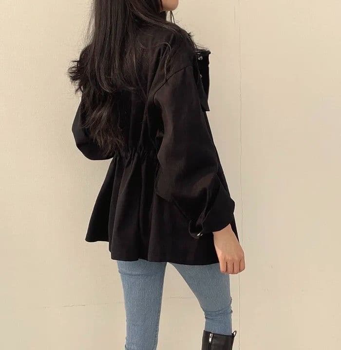 한국 chic 봄 가을 레트로 품격 가짜 주머니 디자인 펌프 로프 허리 수축 슬림해 보이는 워크웨어 재킷 바람막이 여성 코트 상세 이미지 17