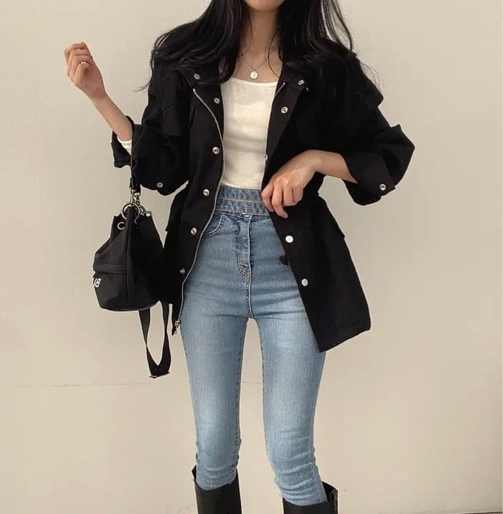 한국 chic 봄 가을 레트로 품격 가짜 주머니 디자인 펌프 로프 허리 수축 슬림해 보이는 워크웨어 재킷 바람막이 여성 코트 상세 이미지 19
