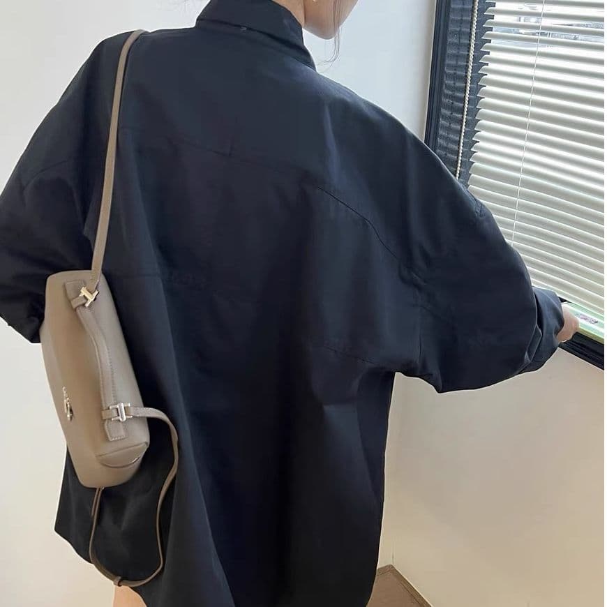 한국 chic 봄 레트로 얇은 스타일 느긋한 바람 스탠드 칼라 루즈핏 캐주얼 긴팔 중간 길이 바람막이 여성 코트 이미지 2