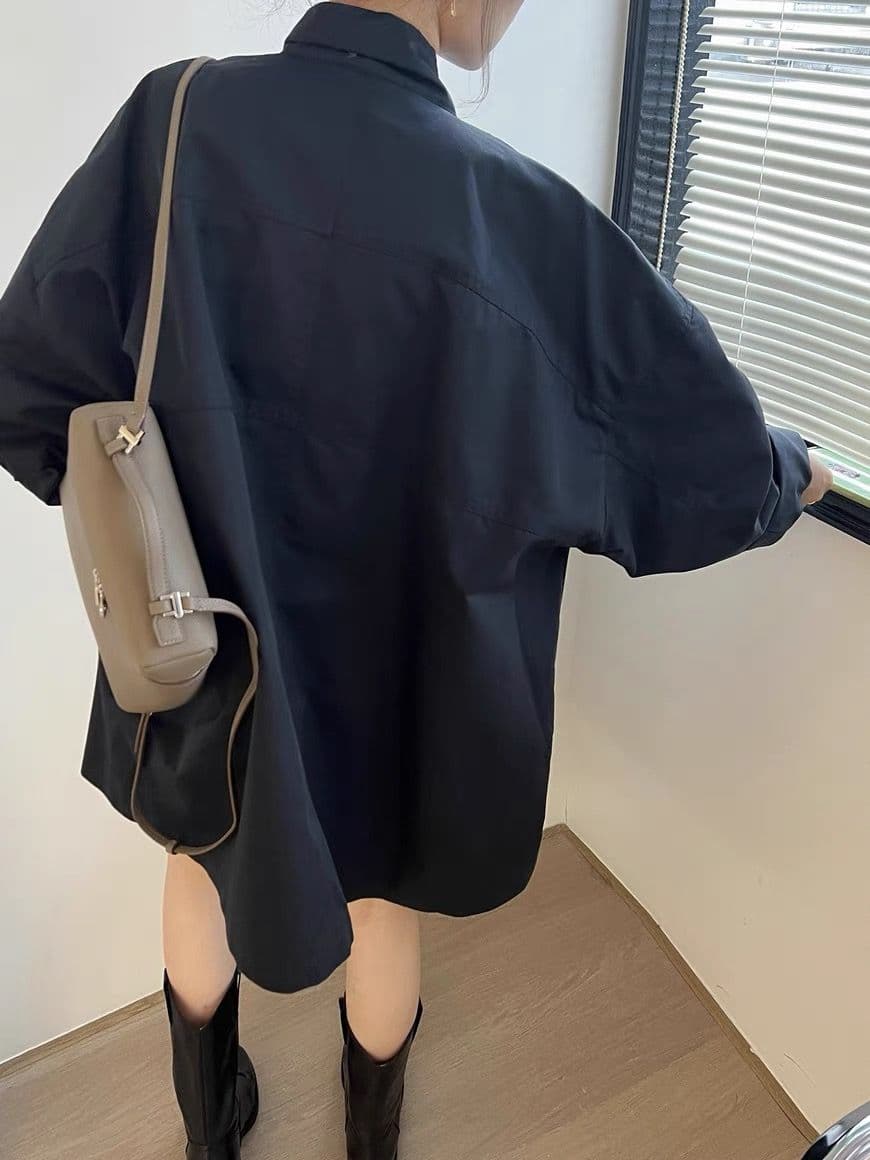 한국 chic 봄 레트로 얇은 스타일 느긋한 바람 스탠드 칼라 루즈핏 캐주얼 긴팔 중간 길이 바람막이 여성 코트 상세 이미지 5