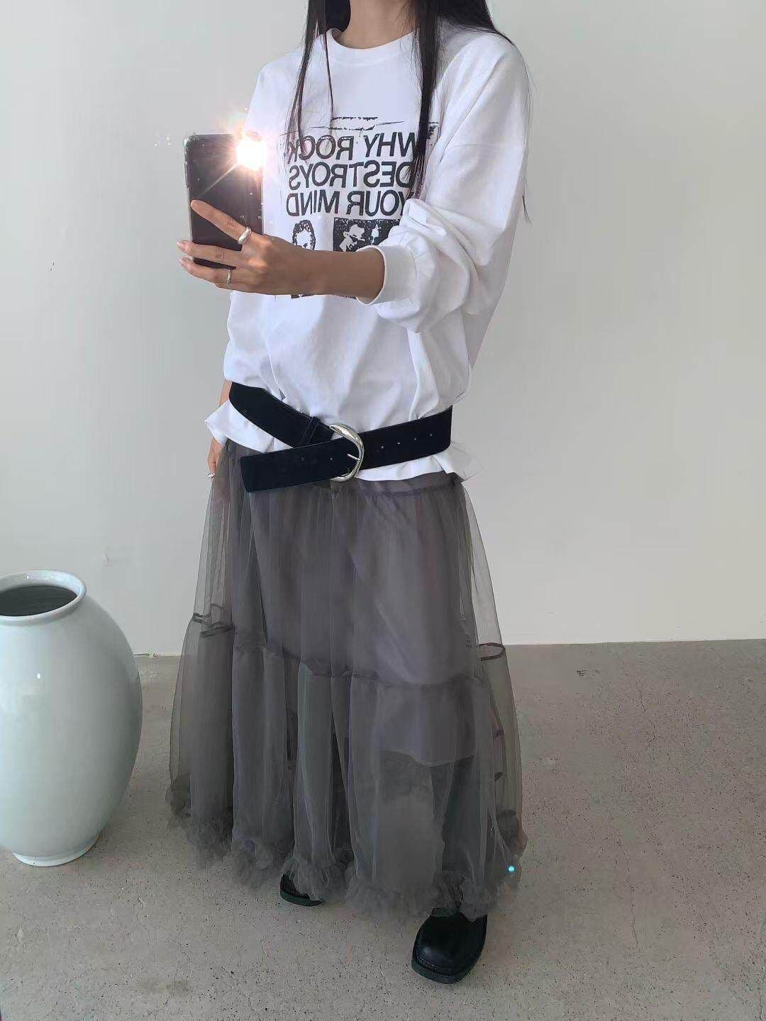 순면 200그램 21 음식 털 느낌 프린트 루즈핏 만나는 손 소매 뭉치 구두 긴팔 티셔츠 여성 상세 이미지 5
