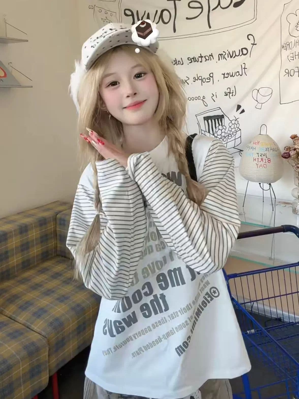 220 그램 100 순면 원본 원단 학원 스타일 스트라이프 삽입 어깨 패치워크 맨위 t 이미지 3