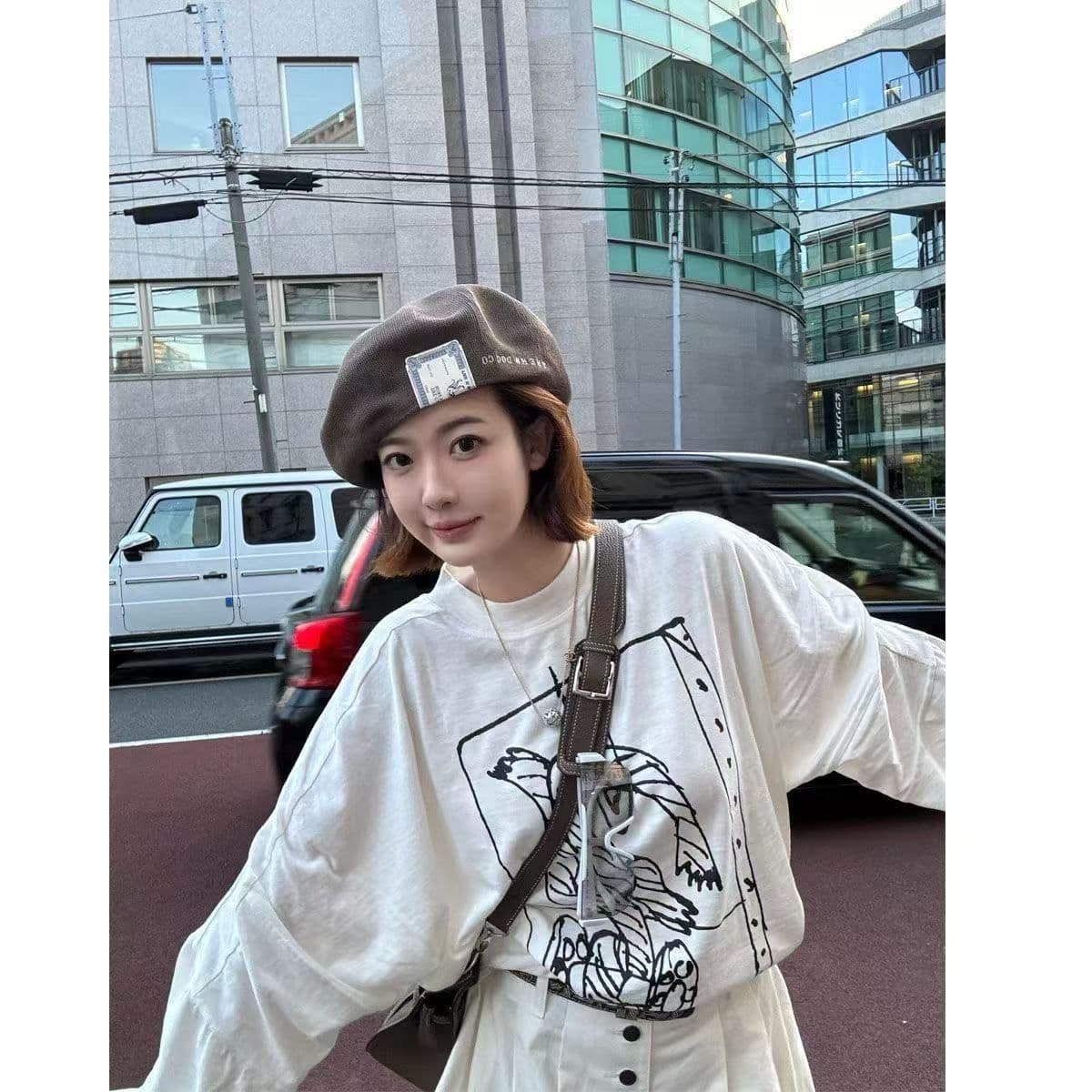 리브 커프스 순면 220 그램 빗질하다 닫기 이후 패키지 칼라 라운드 넥 긴팔 티셔츠 여성 프린트 맨위 이미지 4