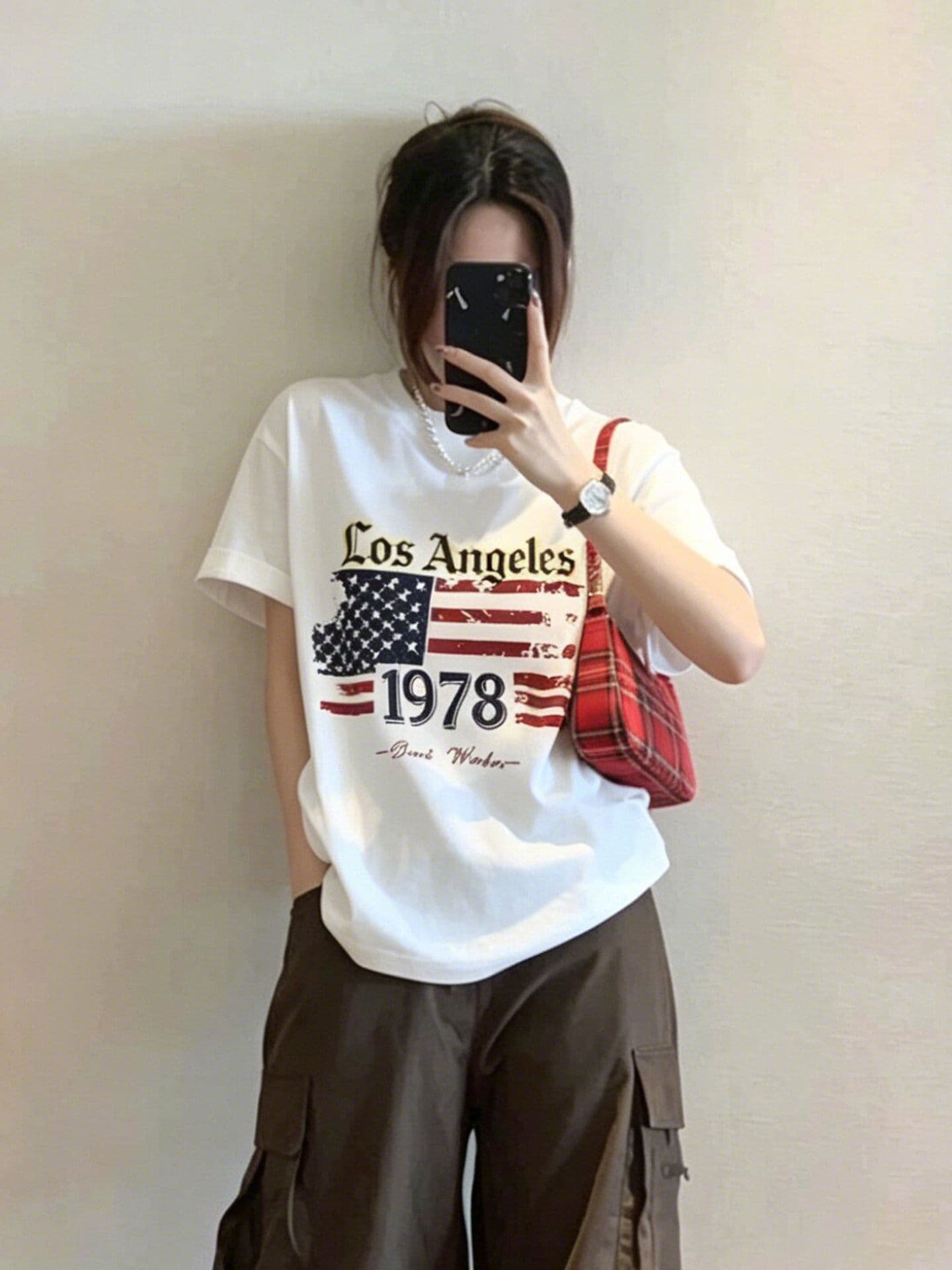 220 그램 순면 프린트 반팔 티셔츠 여성 이미지 3