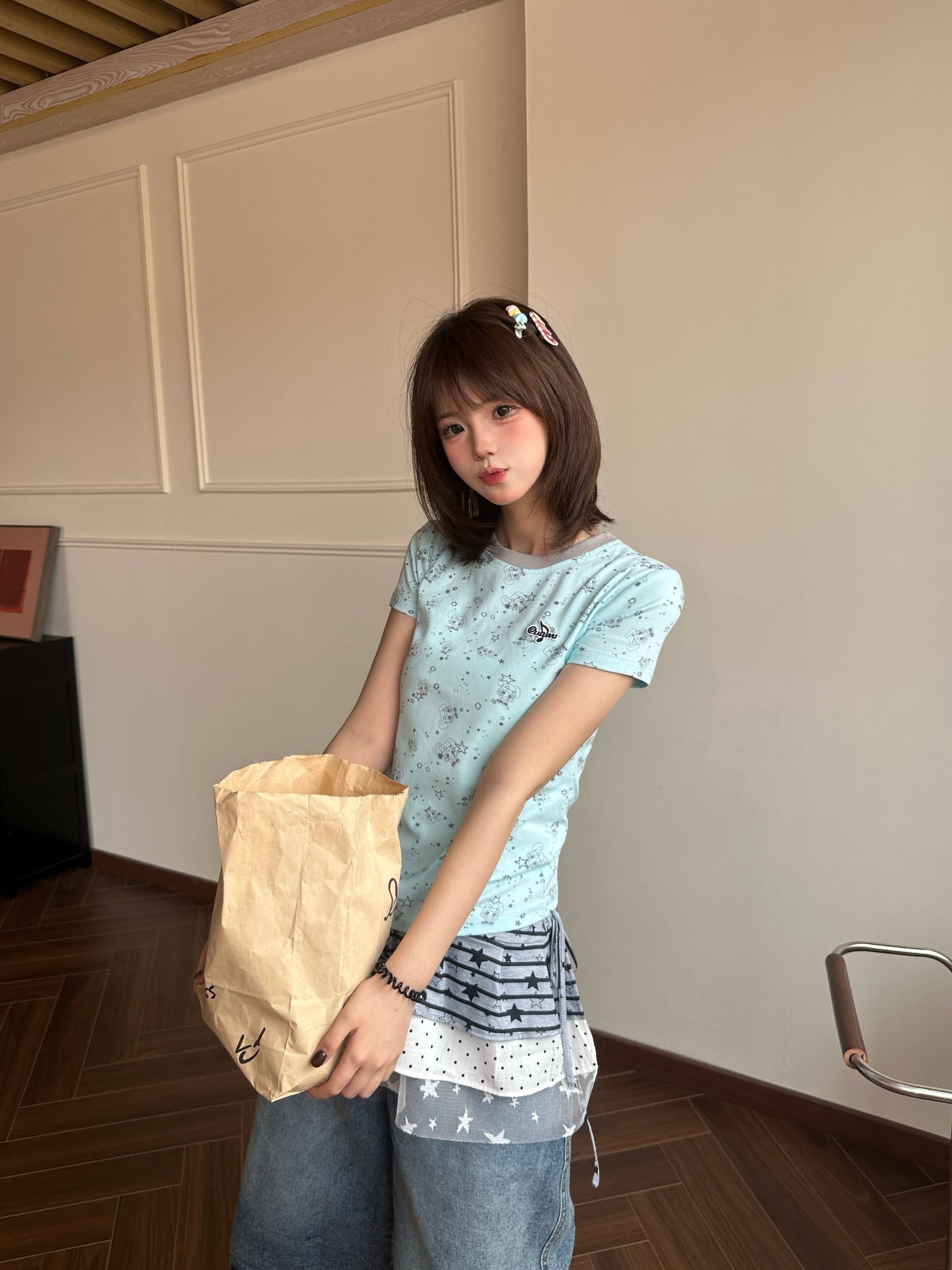210 그램 92 면 8 암모니아 Lun 전체 인쇄 자수 있음 네리 아메리칸 양육하다 아름다움 새로운 y2k 반팔 맨위 여성